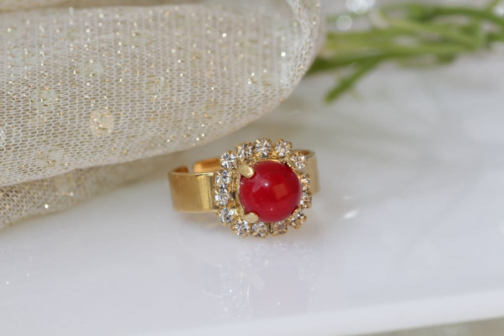 Antique 1890 14k Rose Gold Natural Red Coral Ring - petersuchyjewelers