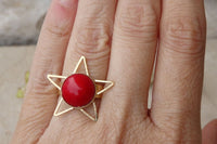 Coral Ring. Red Gemstone Ring. Gypsy Ring. Gold Gemstone Ring. Natural Coral Jewelry. Organic Ring. Rings For Her.all Sizes Ring. Stars Ring