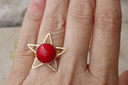 Coral Ring. Red Gemstone Ring. Gypsy Ring. Gold Gemstone Ring. Natural Coral Jewelry. Organic Ring. Rings For Her.all Sizes Ring. Stars Ring