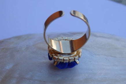 Coral Rose Flower Ring. Cobalt Blue Ring