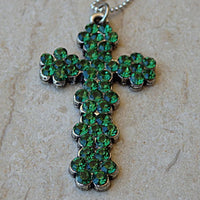 Cross Necklace. Cross Pendant. Green Rebeka Cross Necklace. Church Jewelry. Lord God Charm Pendant Necklace.rhinestone Cross Necklace