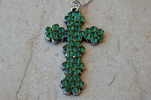 Cross Necklace. Cross Pendant. Green Rebeka Cross Necklace. Church Jewelry. Lord God Charm Pendant Necklace.rhinestone Cross Necklace