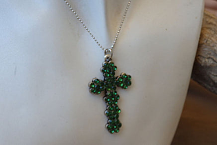 Cross Necklace. Cross Pendant. Green Rebeka Cross Necklace. Church Jewelry. Lord God Charm Pendant Necklace.rhinestone Cross Necklace