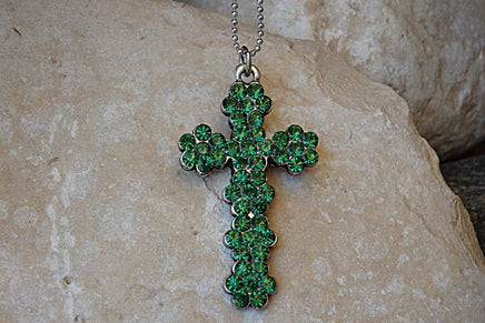 Cross Necklace. Cross Pendant. Green Rebeka Cross Necklace. Church Jewelry. Lord God Charm Pendant Necklace.rhinestone Cross Necklace