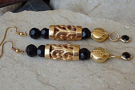 Crystal Beads Earrings. Black And Gold Earrings. Beaded Earrings. Modern Earrings