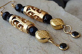 Crystal Beads Earrings. Black And Gold Earrings. Beaded Earrings. Modern Earrings