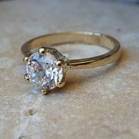 Cubic Zirconia Engagement Ring. Classic Solitaire Ring. Zirconia Solitaire Engagement Ring. 14K Gold Ring. Womens Classic Engagement Ring