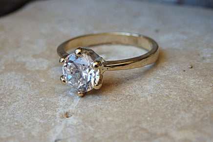 Cubic Zirconia Engagement Ring. Classic Solitaire Ring. Zirconia Solitaire Engagement Ring. 14K Gold Ring. Womens Classic Engagement Ring