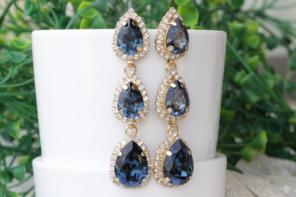 Gold Jewelry Earrings For Navy Blue Dress Blue And Gold Earrings For Brides, Bridesmaids And Weddings Gold Jewelry Earrings For Navy Blue Dress Blue And Gold Earrings For Brides, Bridesmaids And Weddings