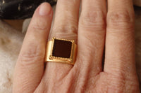 Dark Brown Adjustable Ring. Brown Square Signet Ring. Brown Enamel Ring. Womens Signet Ring. Gold Plated Enamel Ring. Gold Signet Ring.