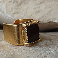 Dark Brown Adjustable Ring. Brown Square Signet Ring. Brown Enamel Ring. Womens Signet Ring. Gold Plated Enamel Ring. Gold Signet Ring.