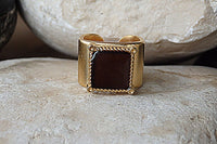 Dark Brown Adjustable Ring. Brown Square Signet Ring. Brown Enamel Ring. Womens Signet Ring. Gold Plated Enamel Ring. Gold Signet Ring.