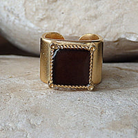 Dark Brown Adjustable Ring. Brown Square Signet Ring. Brown Enamel Ring. Womens Signet Ring. Gold Plated Enamel Ring. Gold Signet Ring.
