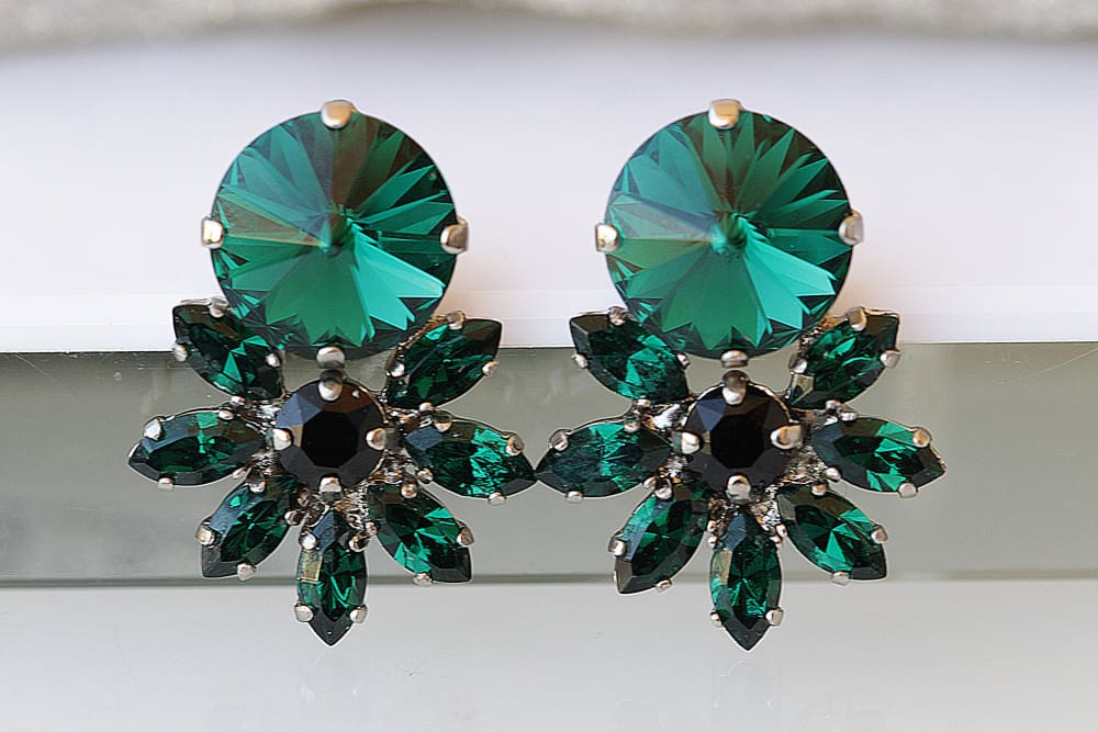 DARK GREEN EARRINGS Silver DARK GREEN EARRINGS Silver
