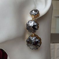 Dark Grey Stone Earrings. Long Dangle Earrings. Cascade Earrings. Rebeka Earrings. Black Cocktail Earrings.bridesmaid Chandelier Earrings
