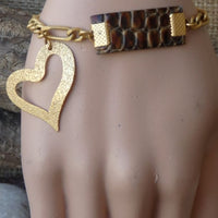 Delicate Gold Leather Bracelet. Heart Gold Bracelet. Heart Leather Bracelet. Womens Leather Bracelet. Valentines Gift For Wife Girlfriend