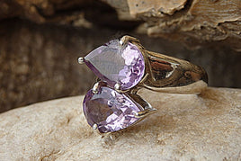 Double Drop Shape Amethyst Ring