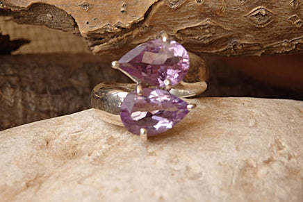 Double Drop Shape Amethyst Ring