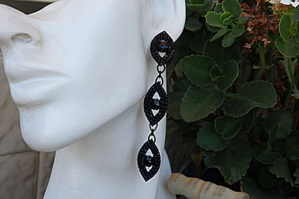 Dramatic Black Rebeka Triple Earrings