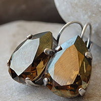 Drop Earrings. Bronze Crystal Earrings. Teardrop Rebeka Earrings. Chocolate Brown Bronze Earrings. Bronze Metallic Gold Earrings For Her