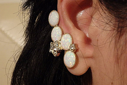 Ear Climber Earrings. Ear Crawler Earrings. Pink Opal Earrings. October Jewelry. Wedding Rebeka Earrings. Star Earrings