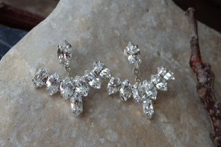 Ear Jacket Earrings | White Crystal Jacket Earrings | Swarovski Ear Jacket Earrings | Clear Swarovski Earrings | Bridal Earrings For Brides