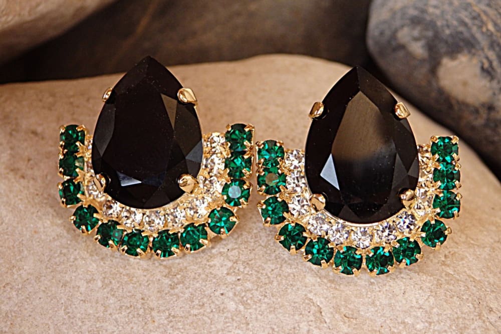 Emerald Black Crystal Earrings