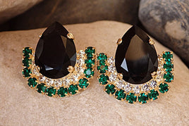 Emerald Black Crystal Earrings