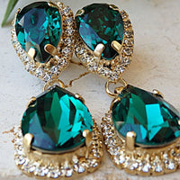Emerald Chandelier Earrings. Green Rhinestone Chandelier Earring. Rebeka Studs And Drop. Estate Jewelry. Mother Of Brides Groom Earrings