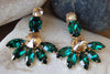 Emerald Cluster Earrings. Green Champagne Rebeka Fan Earrings. Elegant Jewelry. Emerald Crystal Earrings. Unique Design Large Earrings.