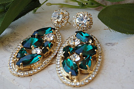 Emerald Crystal Earrings.Rebeka Crystal Earrings.dark Green Earrings.emerald Weddings Jewelry. Prom Earrings.glamour Earrings. For Brides