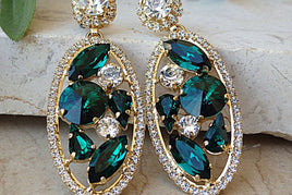 Emerald Crystal Earrings.Rebeka Crystal Earrings.dark Green Earrings.emerald Weddings Jewelry. Prom Earrings.glamour Earrings. For Brides