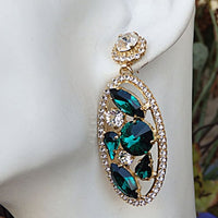 Emerald Crystal Earrings.Rebeka Crystal Earrings.dark Green Earrings.emerald Weddings Jewelry. Prom Earrings.glamour Earrings. For Brides