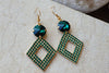 Emerald Drop Earrings. Gold Geometric Rebeka Earrings. Emerald Rebeka Hook Earrings. Green Rebeka Crystal Earrings.rhombus Earrings