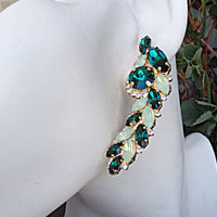 Emerald Earrings. Bridal Party Jewelry. Rebeka Stud Earrings. Big Earrings. Wedding Cluster Earrings. Green Mint Opal Earrings. For Her