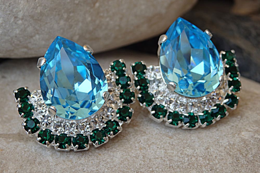 Over Sized Light Topaz Crystal and Rhinestone Statement Earrings