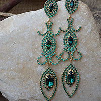 Emerald Rebeka Earrings. Wedding Statement Green Earrings. Cluster Mother Of Bride Earrings. Crystal Jewelled Chandelier Prom Earrings