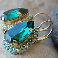 Emerald Turquoise Crystal Rebeka Earrings For Wife. Green Crystal Teardrop Drop Earrings.bridal Earrings