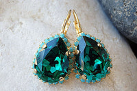 Emerald Turquoise Crystal Rebeka Earrings For Wife. Green Crystal Teardrop Drop Earrings.bridal Earrings