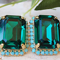 Emerald Turquoise Earrings. Emerald Rebeka Earrings. Green Stud Earrings. Rectangle Earrings