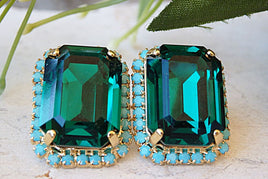 Emerald Turquoise Earrings. Emerald Rebeka Earrings. Green Stud Earrings. Rectangle Earrings