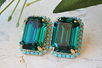 Emerald Turquoise Earrings. Emerald Rebeka Earrings. Green Stud Earrings. Rectangle Earrings