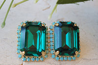 Emerald Turquoise Earrings. Emerald Rebeka Earrings. Green Stud Earrings. Rectangle Earrings