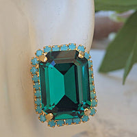 Emerald Turquoise Earrings. Emerald Rebeka Earrings. Green Stud Earrings. Rectangle Earrings
