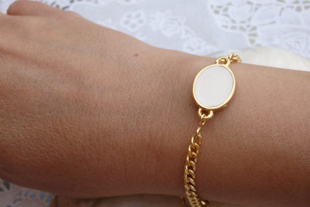 Enamel Jewelry. White Enamel Bracelet. Minimalist Gold Bracelet. Link And Chain Bracelet