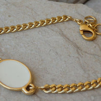 Enamel Jewelry. White Enamel Bracelet. Minimalist Gold Bracelet. Link And Chain Bracelet