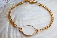 Enamel Jewelry. White Enamel Bracelet. Minimalist Gold Bracelet. Link And Chain Bracelet