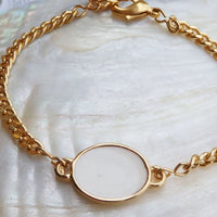Enamel Jewelry. White Enamel Bracelet. Minimalist Gold Bracelet. Link And Chain Bracelet