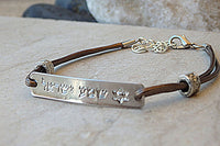 Engraved Bar Bracelet. Silver Leather Bracelet. Kabbalah Shema Israel Womens Mens Bracelet. Hebrew Bracelet. Jewish Star Of David Bracelet