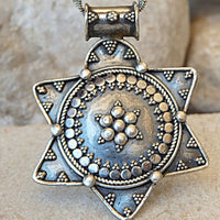 Ethnic Silver Sterling Star Of David Necklace. Filigree Jewish Magen David Pendant. Big Hand Made Star Charms Pendant.made In Israel Jewelry